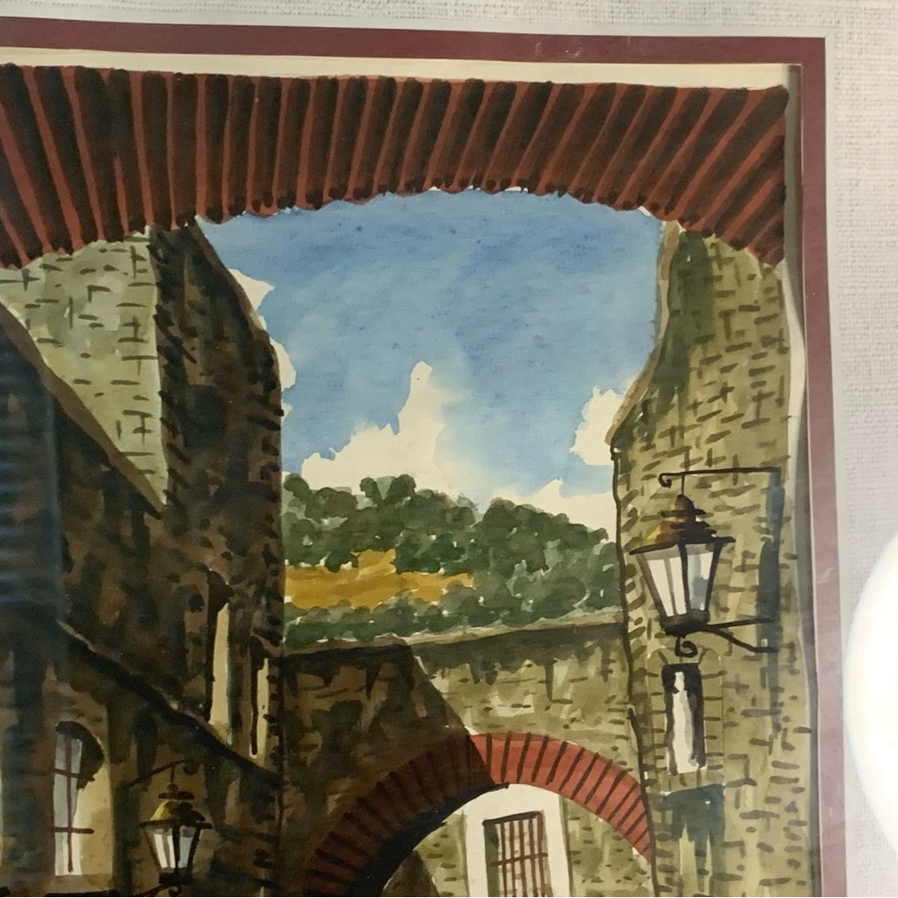 2 Framed Watercolors Signed Mexico Cruz #1 Man Woman 2 Donkey Pink Flower House - Picture 11 of 16